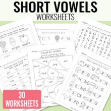 Short Vowels Worksheets - Fill in the Blank, Color by Word, Wordsearch and More