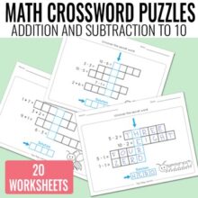 Math Crossword Puzzles Addition and Subtraction to 10 Worksheets