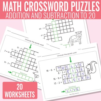 Math Crossword Puzzles Addition and Subtraction to 20 worksheets